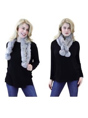 Surell Gray Rabbit Fur Scarf